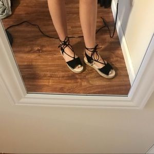 Black Lace Up Espadrilles (NWOT)